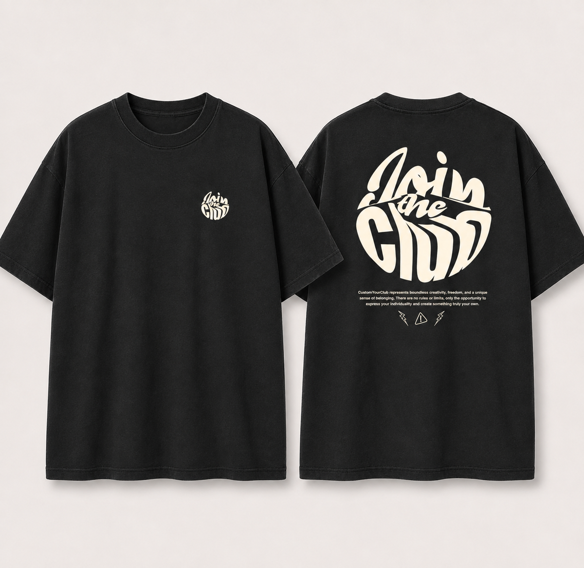 Join the Club Oversized Tee Vintage Black – Vorder- und Rückansicht