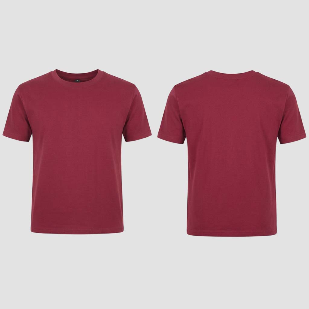 Dunkelrotes personalisiertes T-Shirt von MisterMerch mit individuellem Design und hochwertiger Baumwolle.
